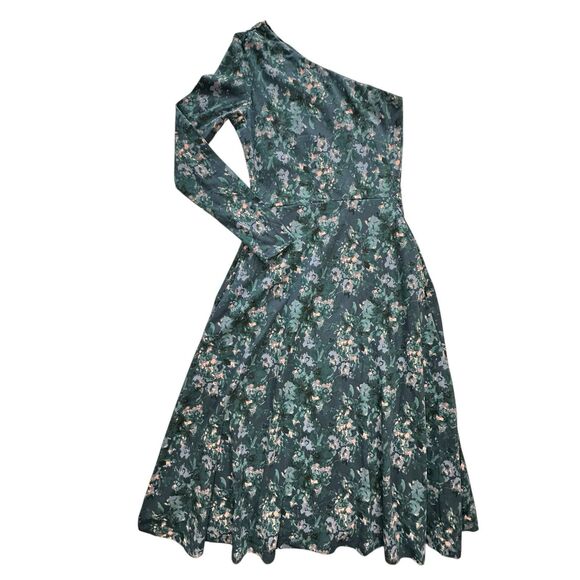 Pact One Shoulder Fit & Flare Midi Dress Blue Floral Watercolor Size S Small - Picture 12 of 12